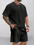 Casual Vertical Textured T-Shirt Set