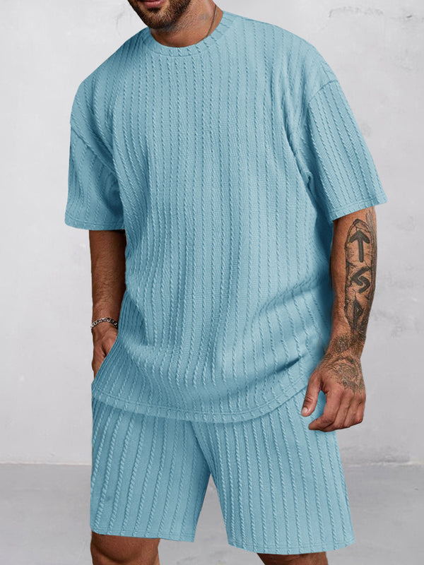 Casual Vertical Textured T-Shirt Set