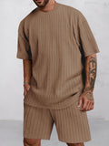 Casual Vertical Textured T-Shirt Set