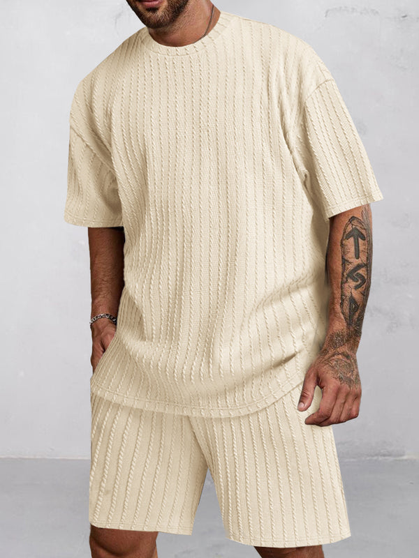 Casual Vertical Textured T-Shirt Set