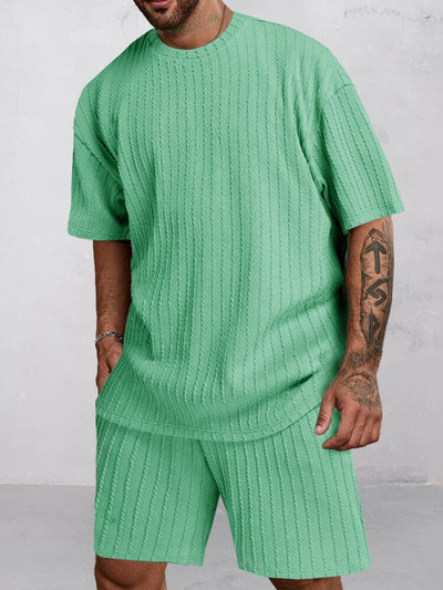 Casual Simple Knit Matching Set Sets coofandy Green S 