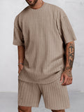 Casual Vertical Textured T-Shirt Set