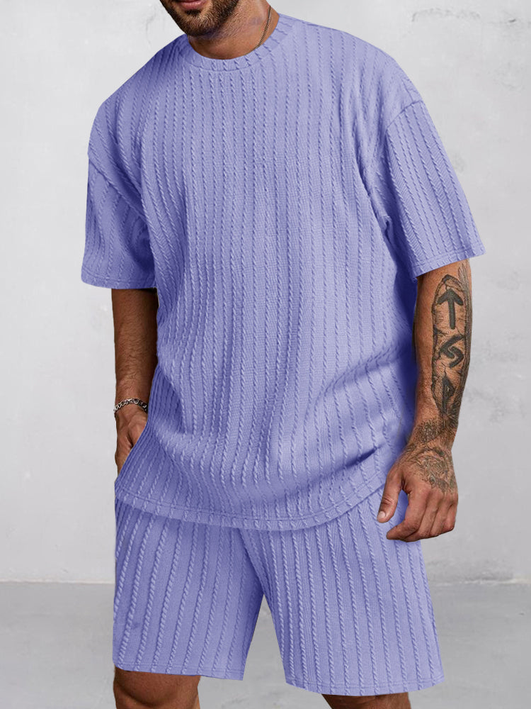 Casual Vertical Textured T-Shirt Set