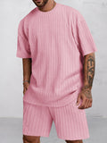 Casual Vertical Textured T-Shirt Set