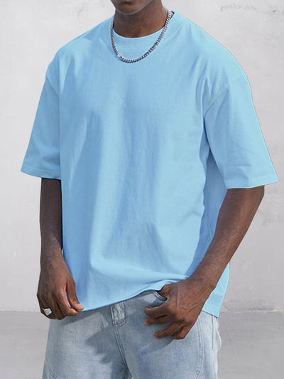 Premium Cotton Plain T-shirt T-Shirt coofandy Blue M 