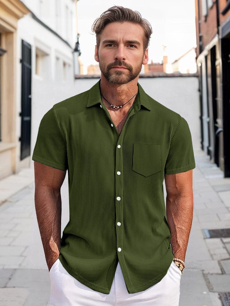 Simple Vertical Striped Shirt Shirts coofandy Army Green S 