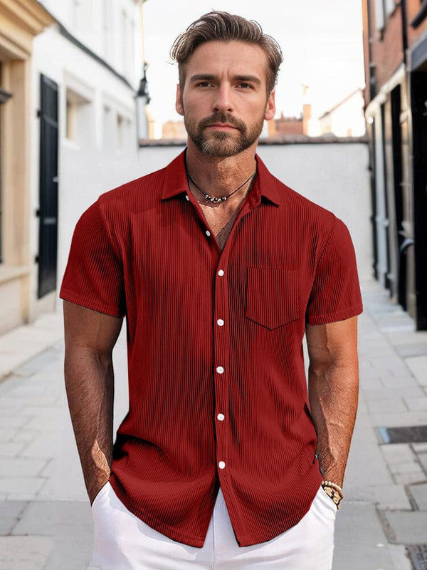 Simple Vertical Striped Shirt Shirts coofandy Red S 