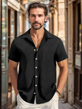 Breathable Plaid Textured Shirt Shirts coofandy Black S 