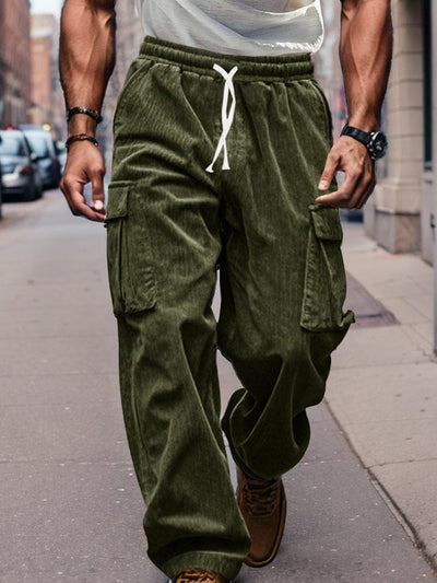 Corduroy Straight Leg Cargo Pants Pants coofandy Army Green S 