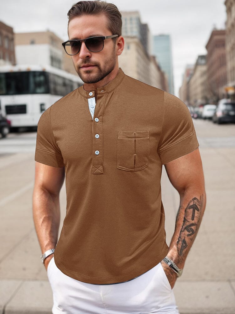 Basic Breathable Henley Shirt Shirts & Polos coofandy Khaki M 