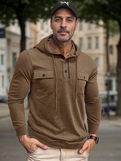 Casual Utility Inspired Hoodie T-Shirt coofandy Brown XXXL 