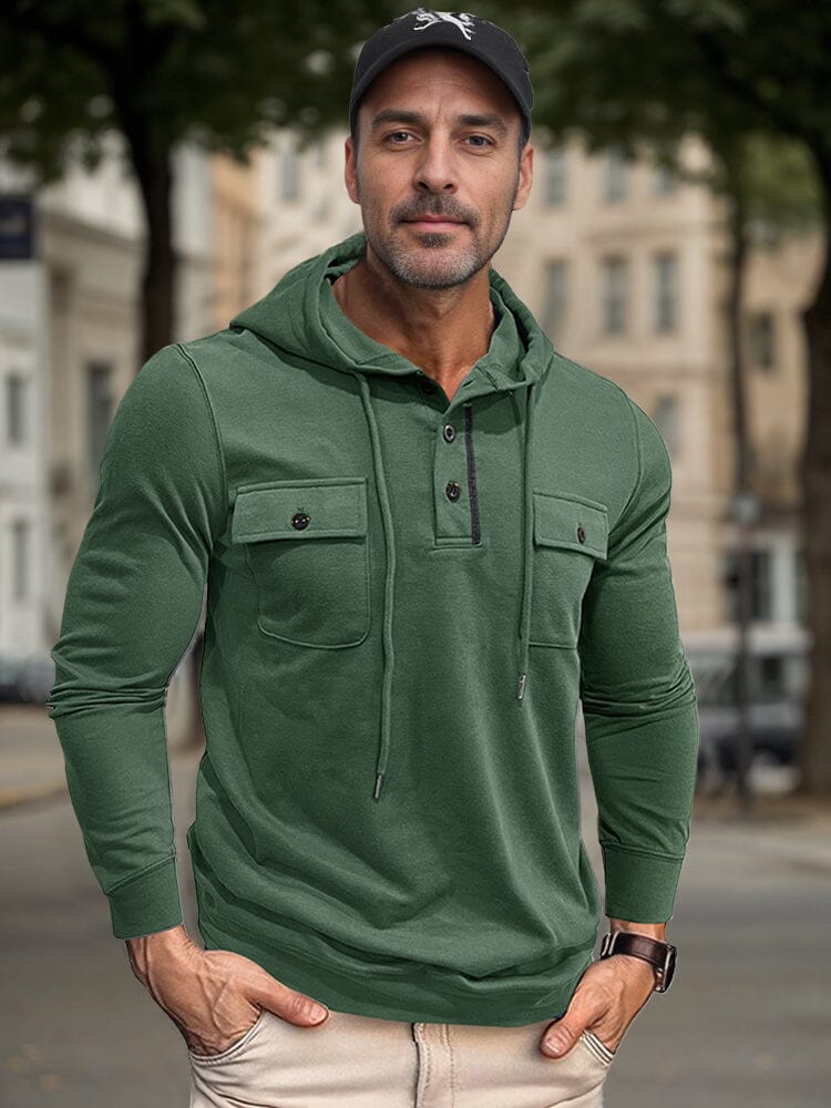 Casual Utility Inspired Hoodie T-Shirt coofandy Green XXXL 