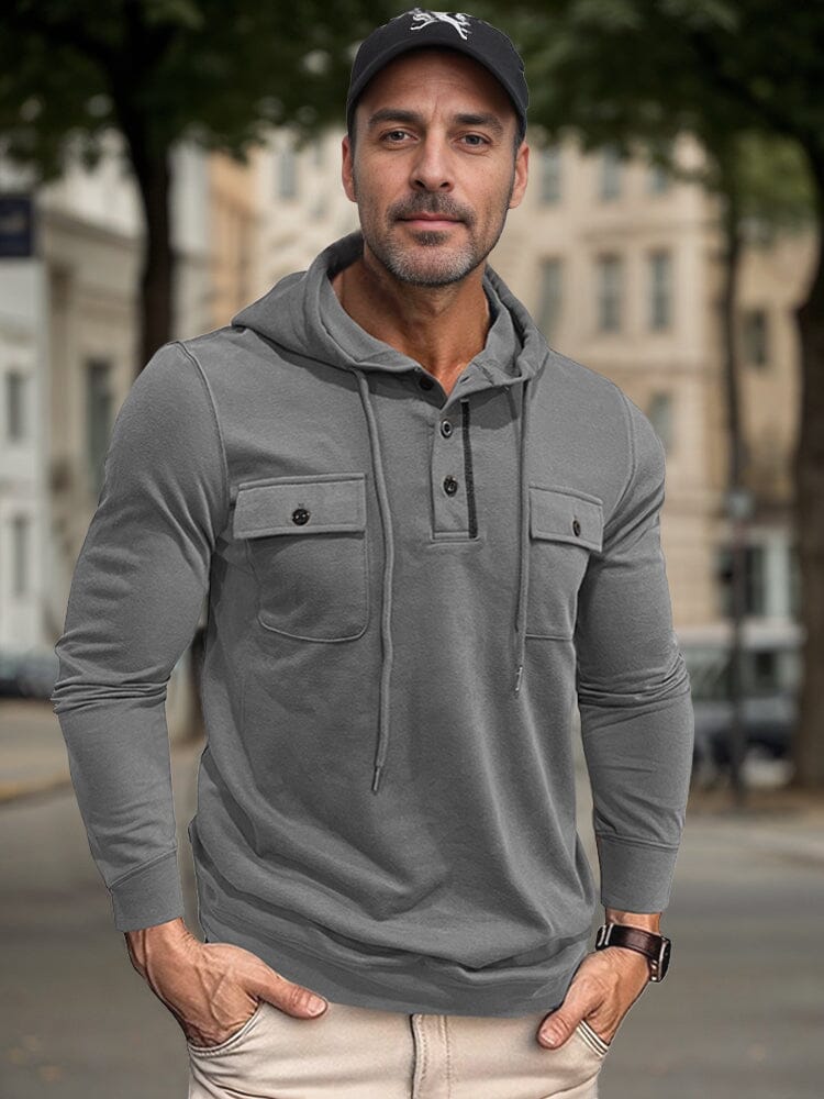 Casual Utility Inspired Hoodie T-Shirt coofandy Light Grey XXXL 