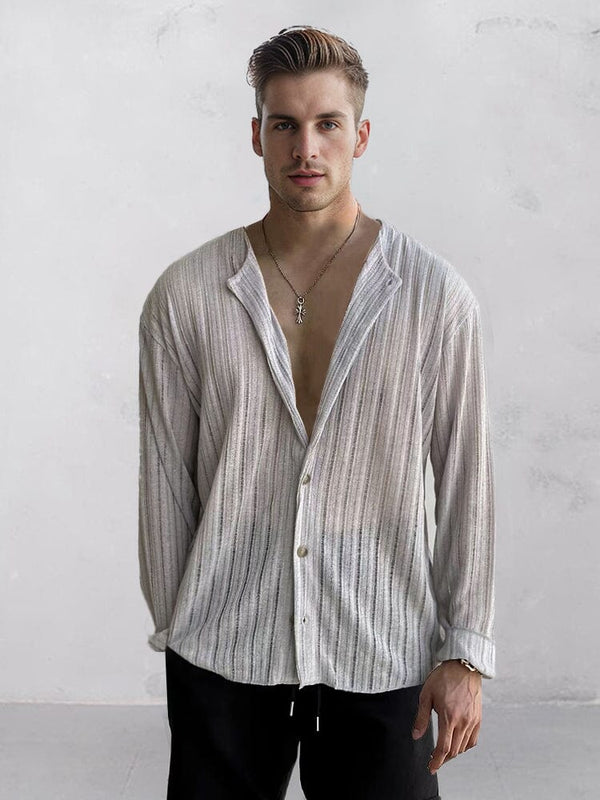 Breathable Hollow Stripe Shirt Shirts coofandy Light Grey S 