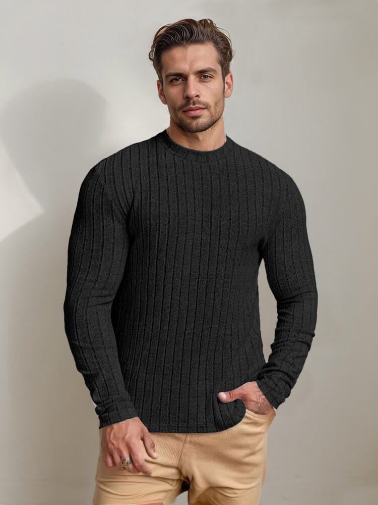 Versatile Stretch Stripe Undershirt Sweater coofandy Black S 