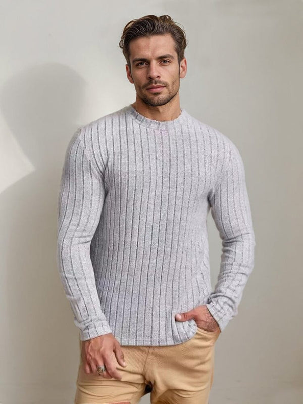 Versatile Stretch Stripe Undershirt Sweater coofandy Light Grey S 