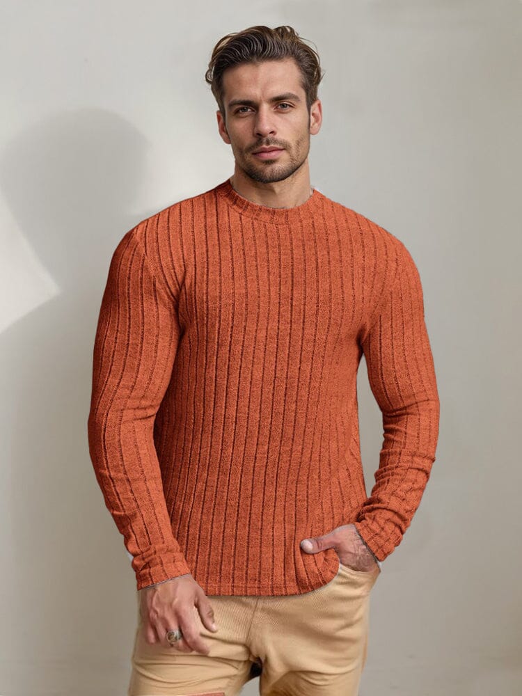 Versatile Stretch Stripe Undershirt Sweater coofandy Orange S 