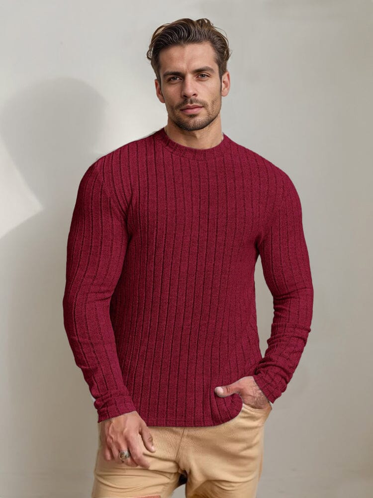 Versatile Stretch Stripe Undershirt Sweater coofandy Wine Red S 