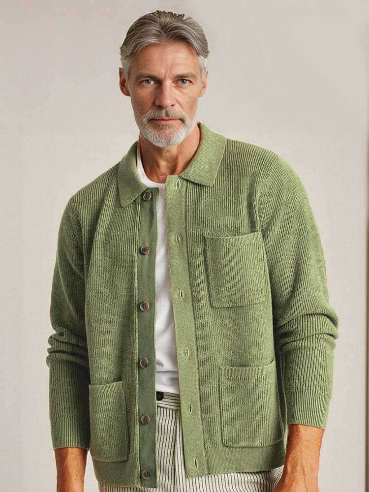 Comfy Polo Collar Knit Cardigan Cardigans coofandy Green M 