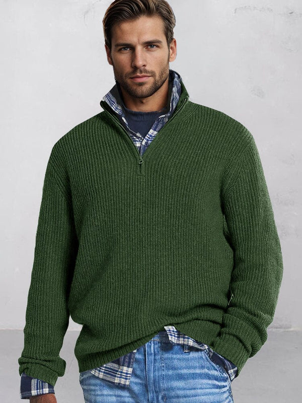 Leisure Stand Collar Knit Sweater Sweater coofandy Army Green S 