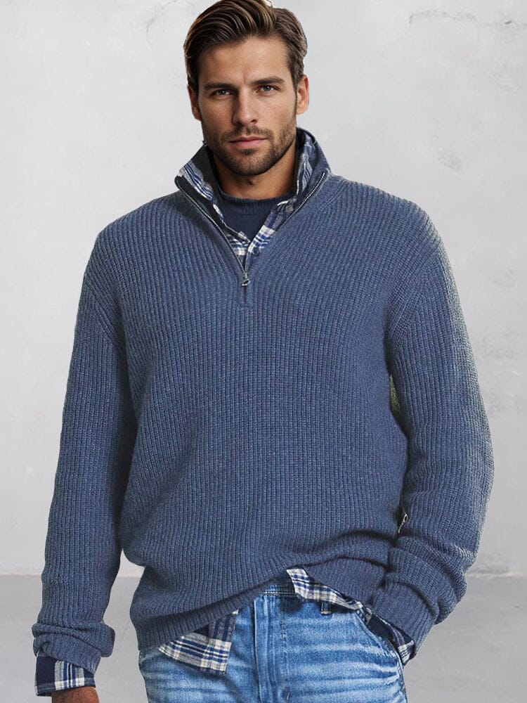 Leisure Stand Collar Knit Sweater Sweater coofandy Blue S 