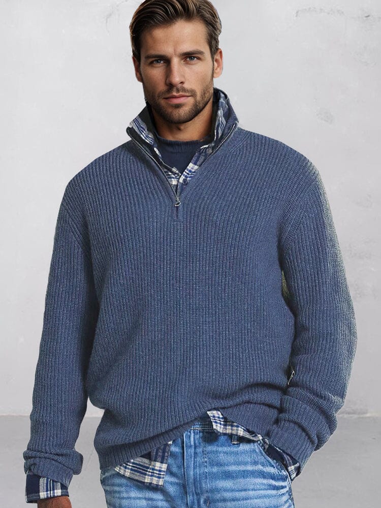 Leisure Stand Collar Knit Sweater Sweater coofandy Blue S 