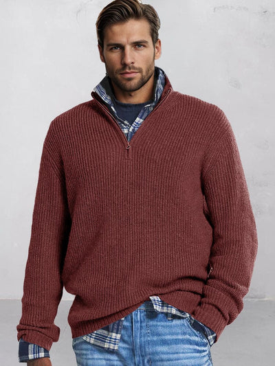 Leisure Stand Collar Knit Sweater Sweater coofandy Wine Red S 