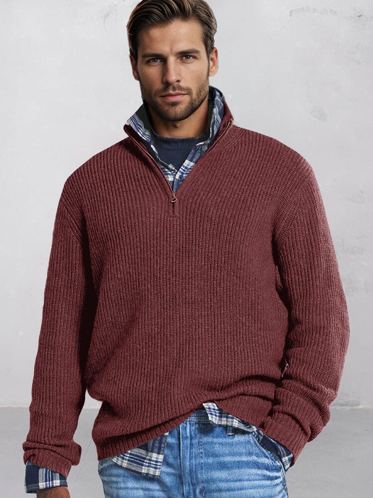 Leisure Stand Collar Knit Sweater Sweater coofandy Wine Red S 