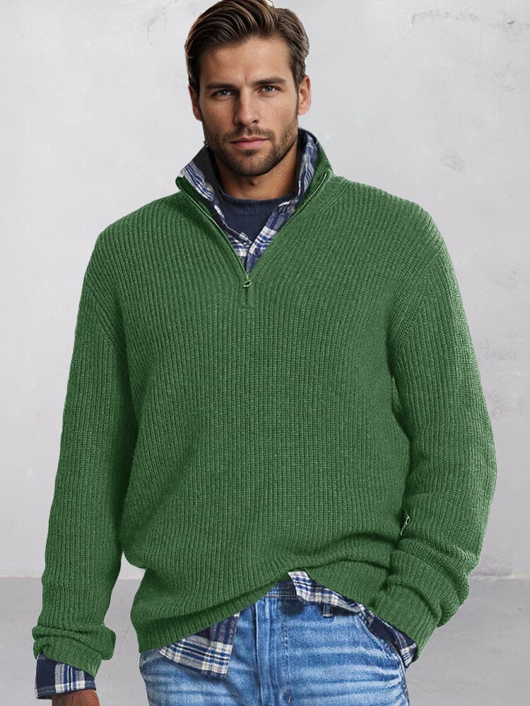 Leisure Stand Collar Knit Sweater Sweater coofandy Green S 