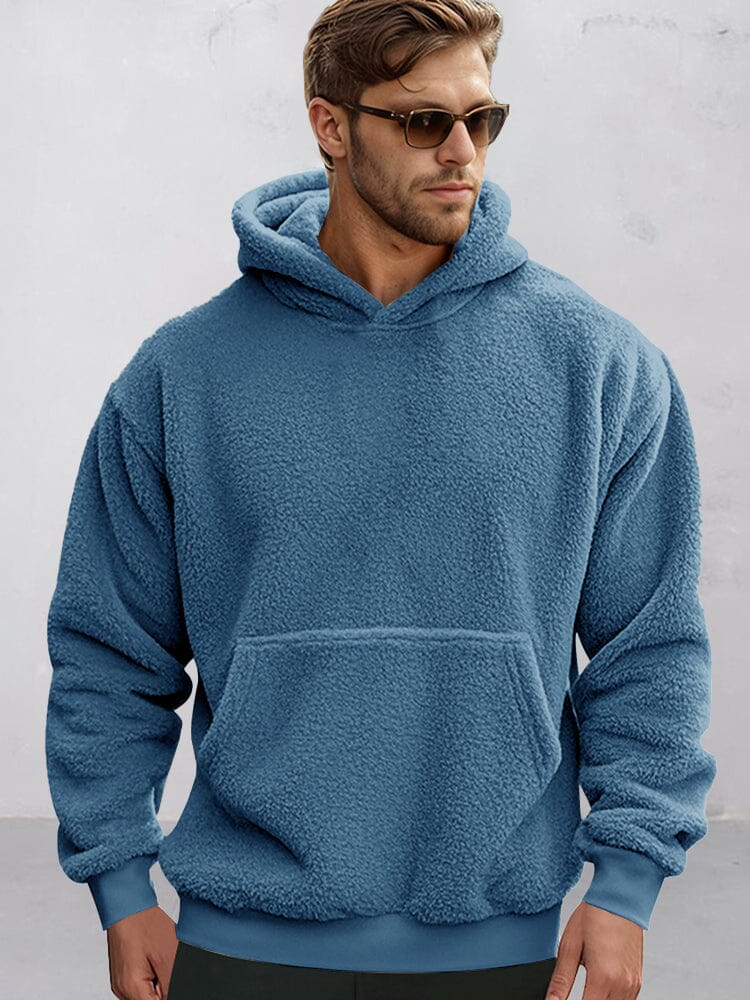 Soft Reversible Plush Hoodie Hoodies coofandy Blue S 