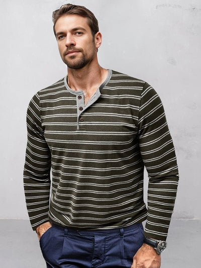 Comfy Soft Stripe Henley Shirt T-Shirt coofandy Army Green S 