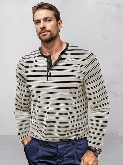 Comfy Soft Stripe Henley Shirt T-Shirt coofandy White S 