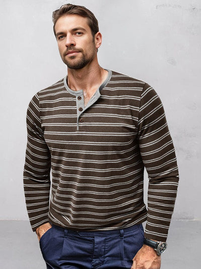 Comfy Soft Stripe Henley Shirt T-Shirt coofandy Coffee S 