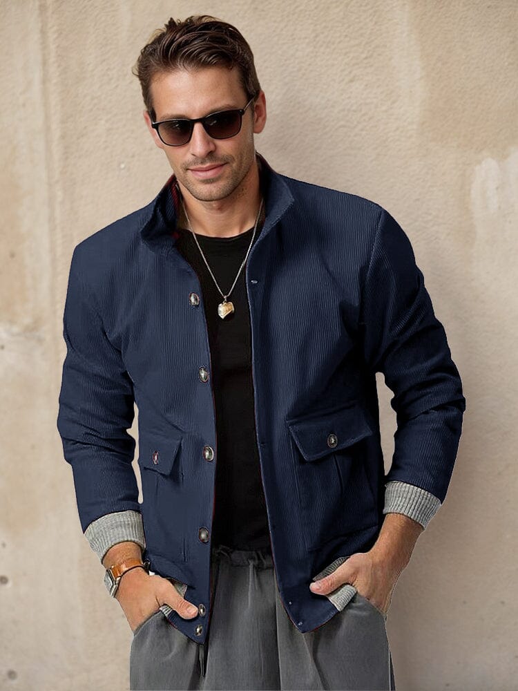 Stylish Casual Corduroy Jacket Jackets coofandy Navy Blue M 