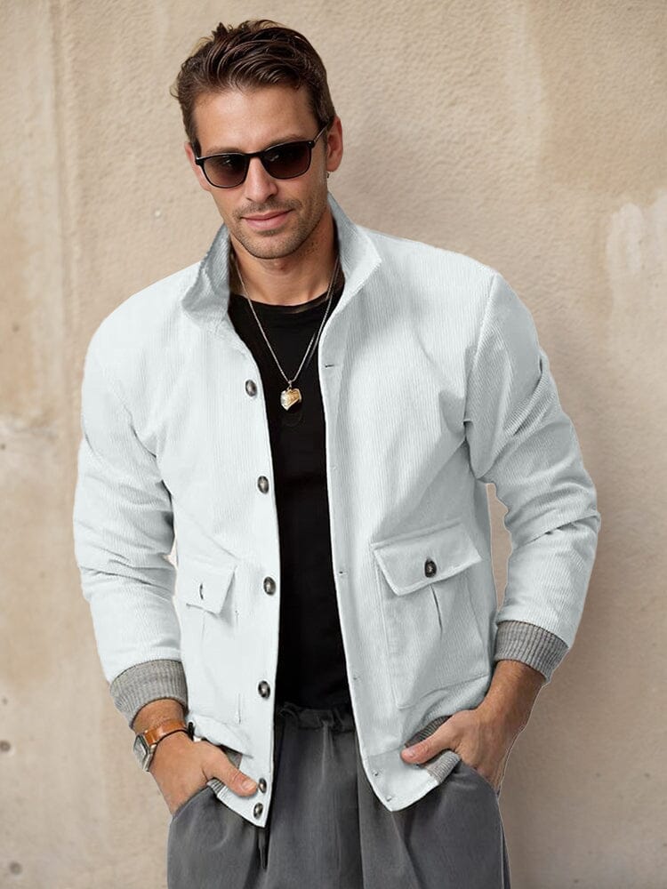 Stylish Casual Corduroy Jacket Jackets coofandy White M 