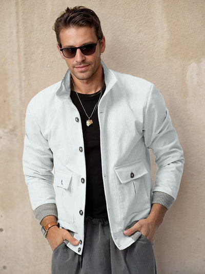 Stylish Casual Corduroy Jacket Jackets coofandy White M 