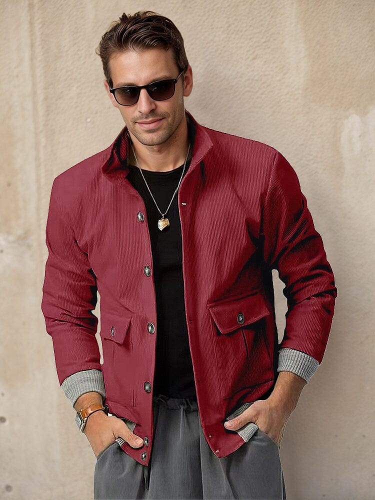 Stylish Casual Corduroy Jacket Jackets coofandy Wine Red M 