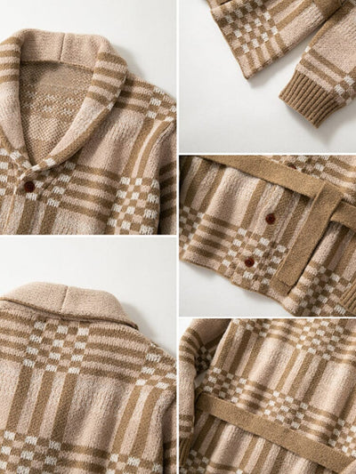 Comfy Plaid Belted Knit Cardigan Cardigans coofandy 