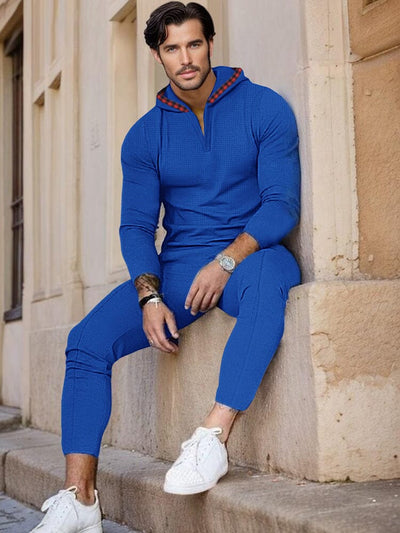 Urban Hooded Waffle Tracksuit Set Sets coofandy Blue S 