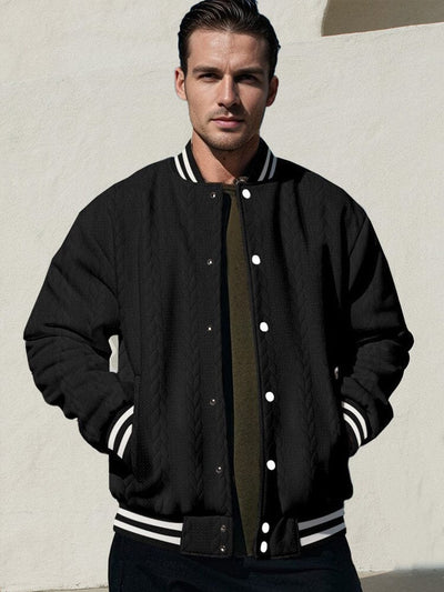 Casual Jacquard Baseball Jacket Jackets coofandy Black S 