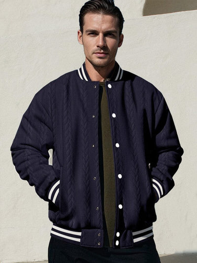 Casual Jacquard Baseball Jacket Jackets coofandy Navy Blue S 