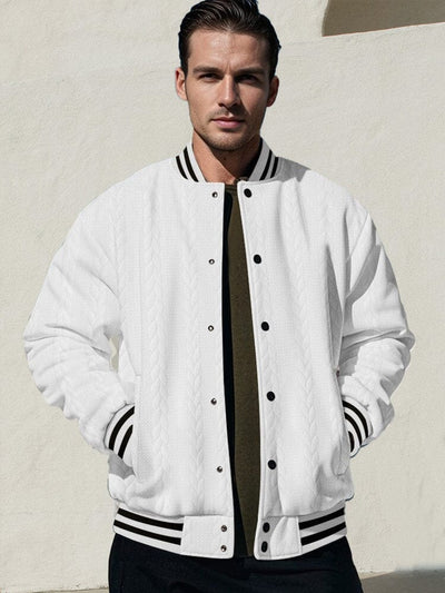 Casual Jacquard Baseball Jacket Jackets coofandy White S 