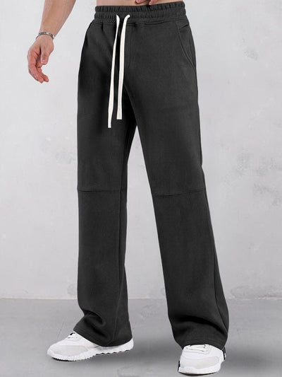 Casual Straight Leg Suede Pants Pants coofandy Black S 