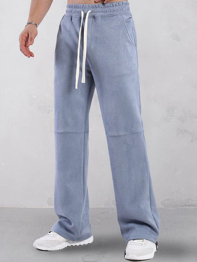 Casual Straight Leg Suede Pants Pants coofandy Blue S 