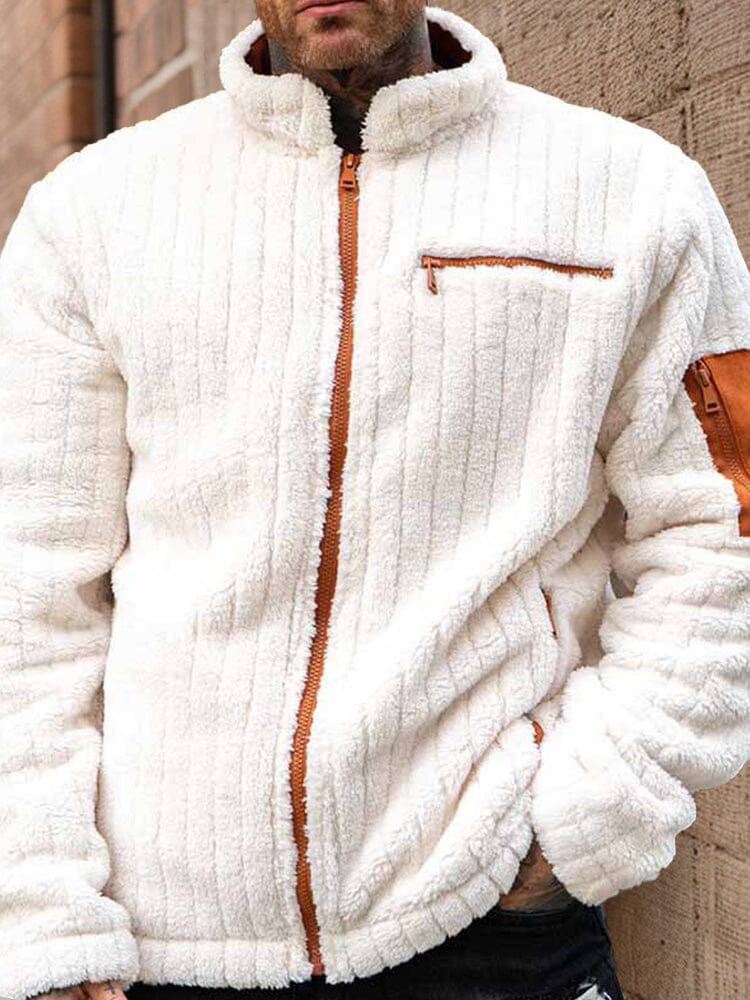 Comfy Colorblock Fleece Jacket Jackets coofandy White S 