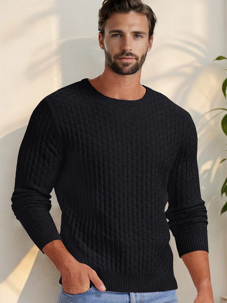 Casual Regular Fit Waffle Knit Sweater Sweater coofandy Black S 