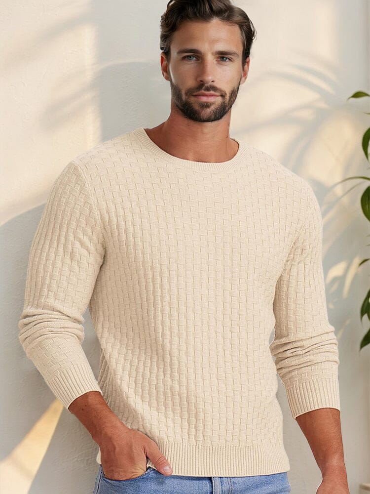 Casual Regular Fit Waffle Knit Sweater Sweater coofandy Beige S 