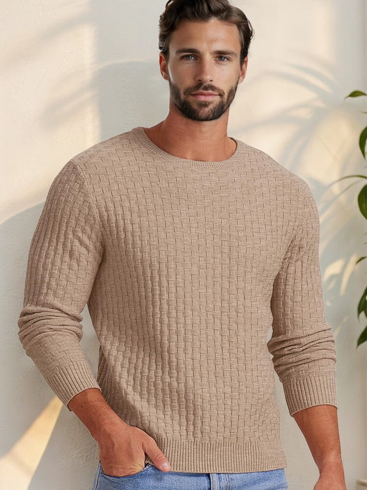 Casual Regular Fit Waffle Knit Sweater Sweater coofandy Khaki S 