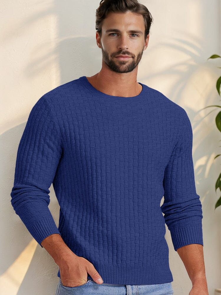 Casual Regular Fit Waffle Knit Sweater Sweater coofandy Blue S 