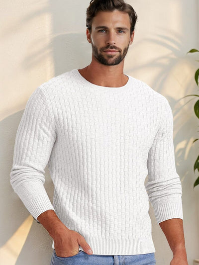 Casual Regular Fit Waffle Knit Sweater Sweater coofandy White S 